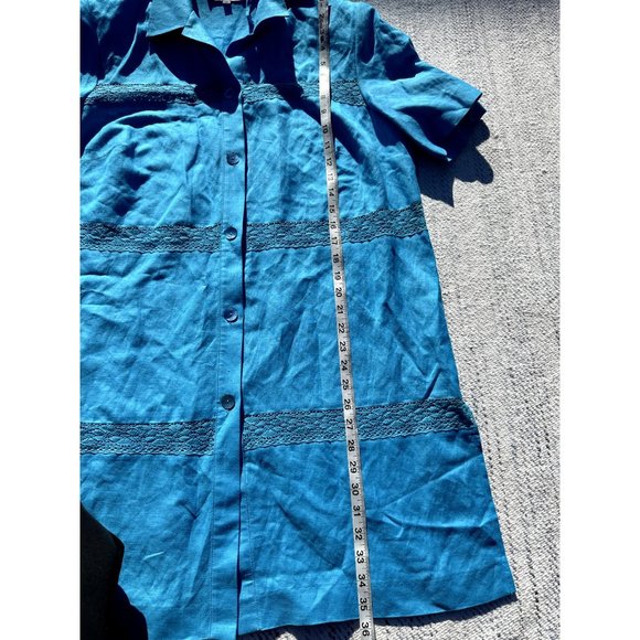 DressBarn Womens Blue 14W Dress Shirt Button Up Short Sleeve Padded Shoulder - Picture 12 of 16